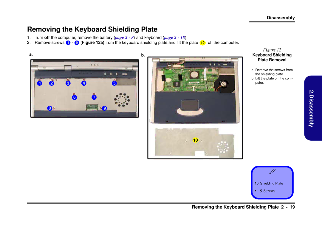 Clevo D410S service manual Removing the Keyboard Shielding Plate, Keyboard Shielding Plate Removal 