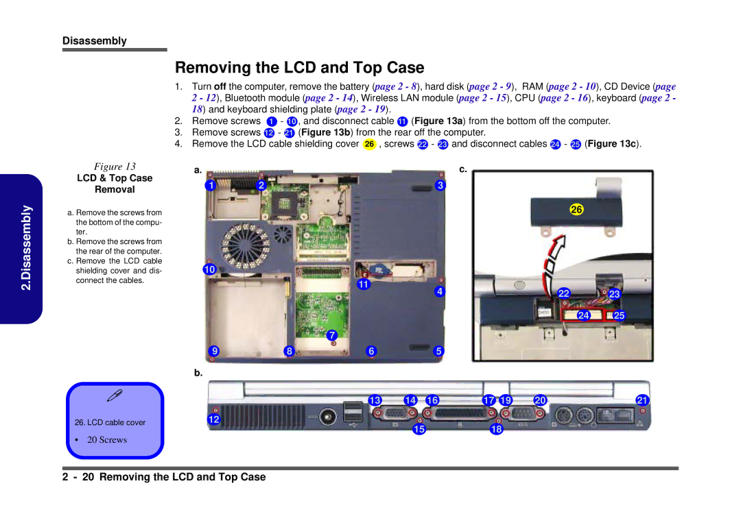 Clevo D410S service manual Removing the LCD and Top Case, LCD & Top Case Removal 