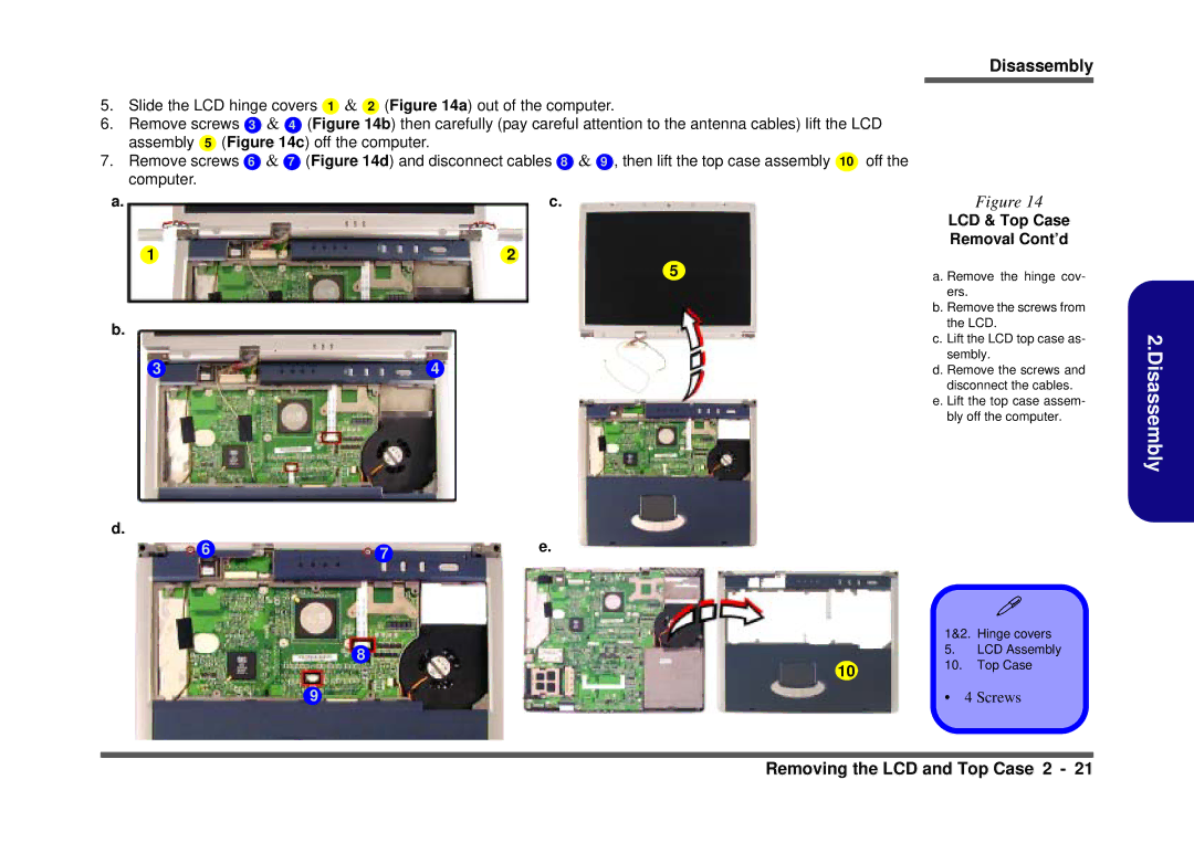 Clevo D410S service manual LCD & Top Case Removal Cont’d 