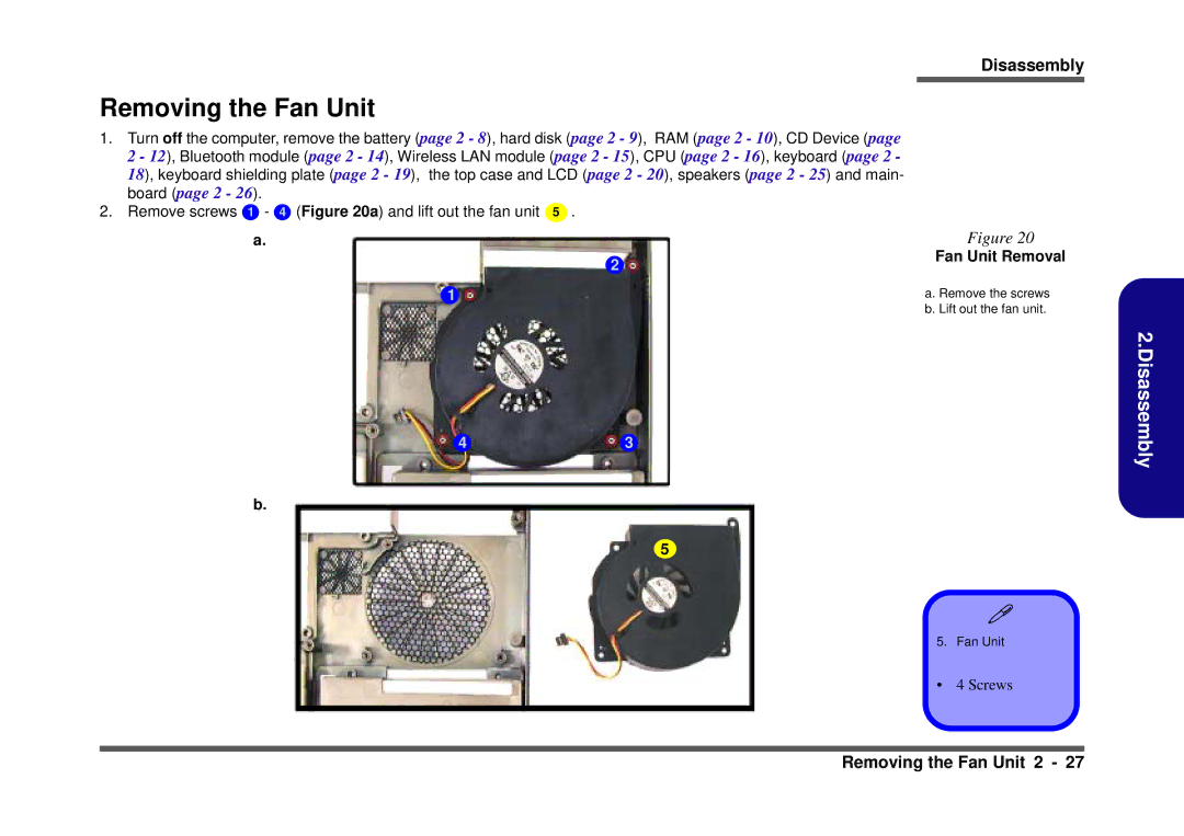 Clevo D410S service manual Removing the Fan Unit, Fan Unit Removal 