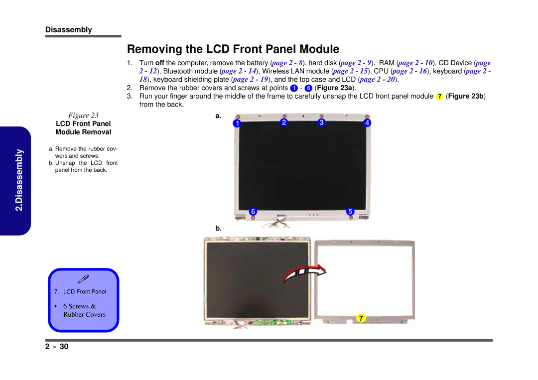 Clevo D410S service manual Removing the LCD Front Panel Module, LCD Front Panel Module Removal 