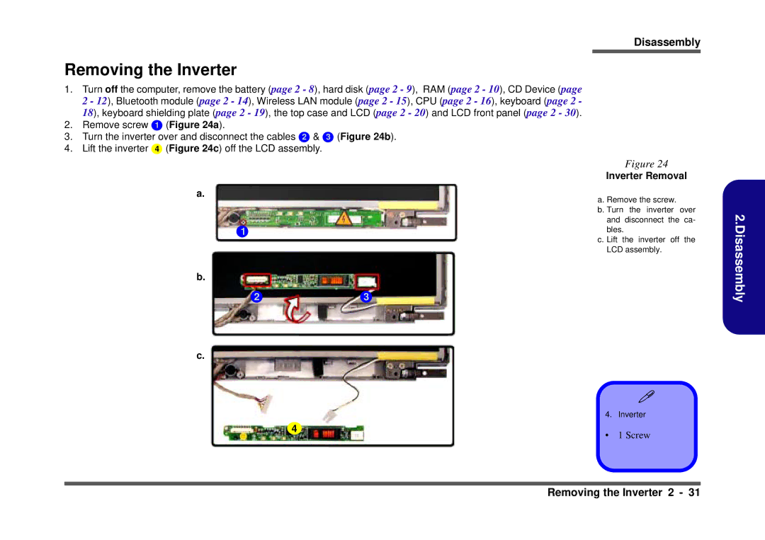 Clevo D410S service manual Removing the Inverter, Inverter Removal 