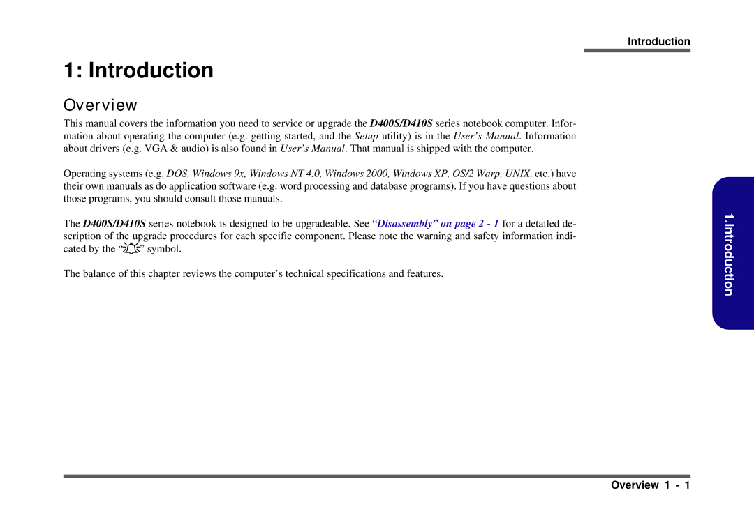 Clevo D410S service manual Introduction 