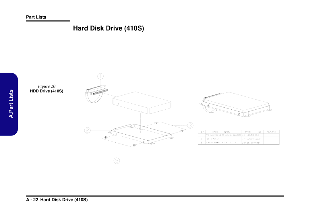 Clevo D410S service manual Hard Disk Drive 410S, HDD Drive 410S 