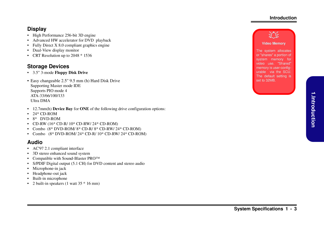 Clevo D410S service manual Display, Storage Devices, Audio 