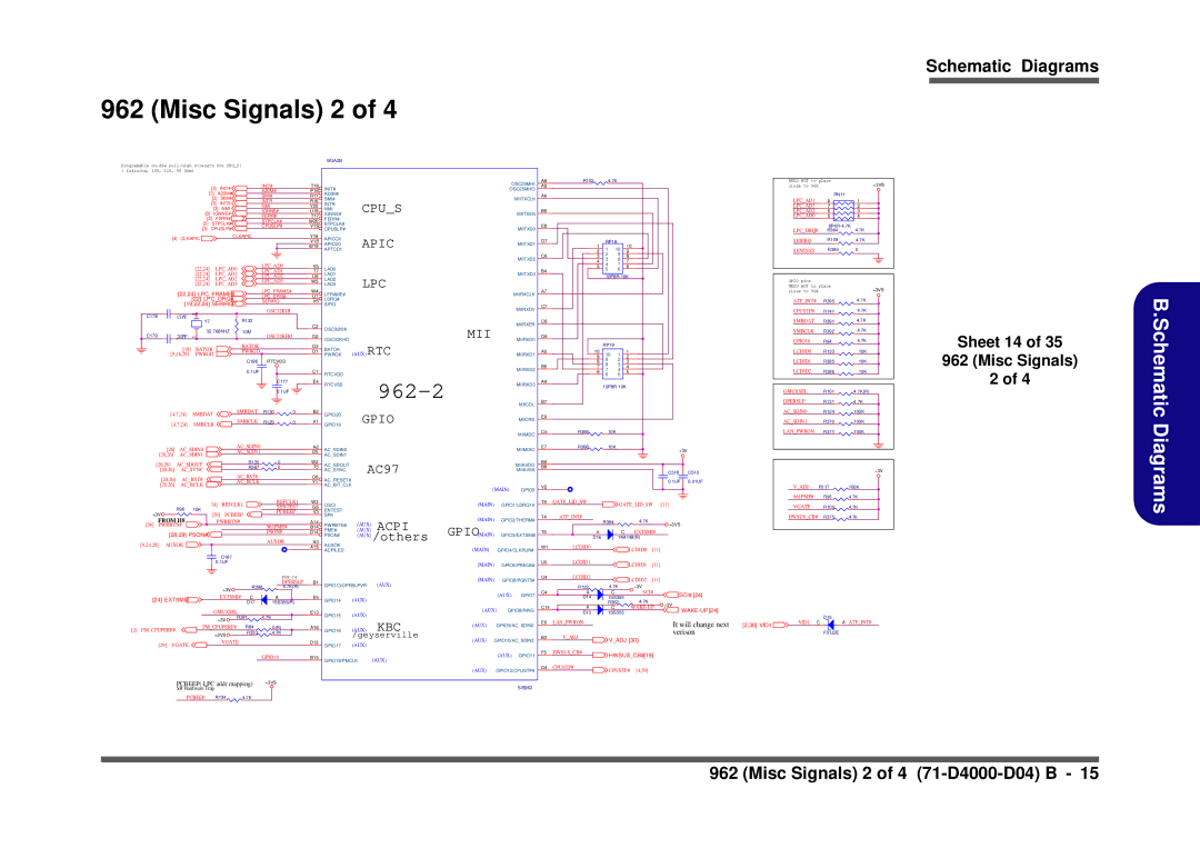 Clevo D410S service manual Misc Signals 2, Sheet 14 Misc Signals, WAKE-UP24, HWSUSCB#19 