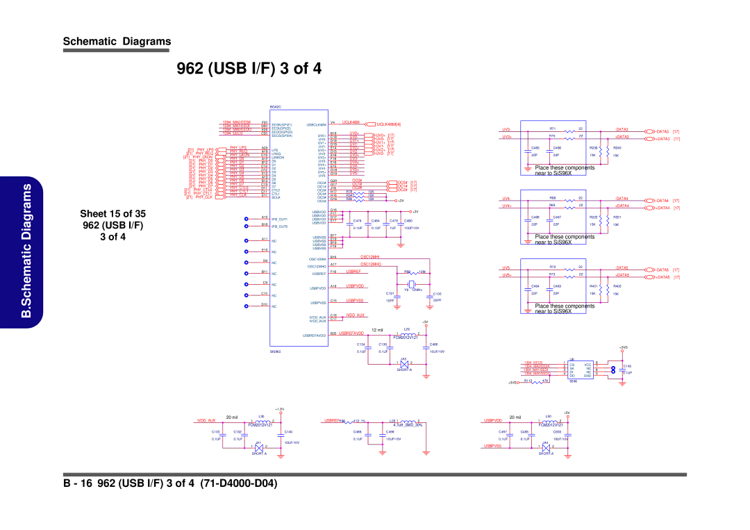 Clevo D410S service manual USB I/F 3, Sheet 15 of 35 962 USB I/F 