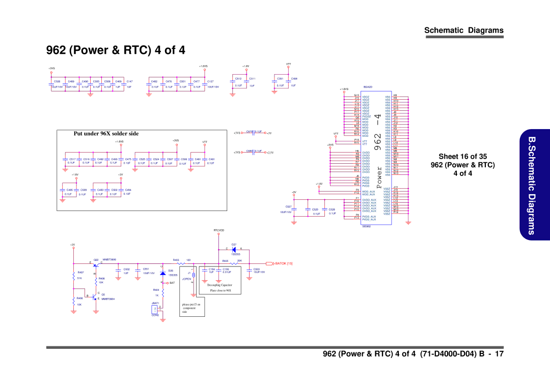 Clevo D410S service manual Power & RTC 4, Sheet 16 Power & RTC 