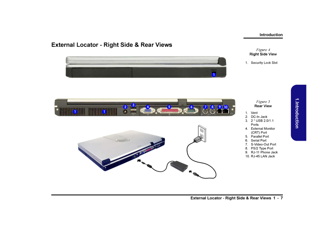 Clevo D480V manual External Locator Right Side & Rear Views, Right Side View 