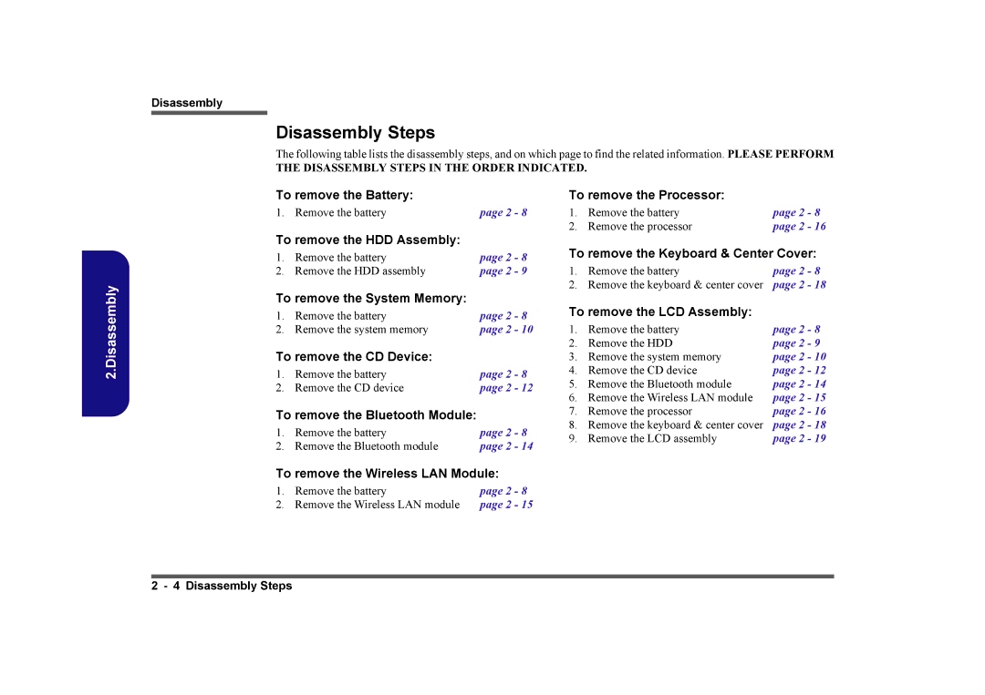 Clevo D480V manual Disassembly Steps, To remove the LCD Assembly 