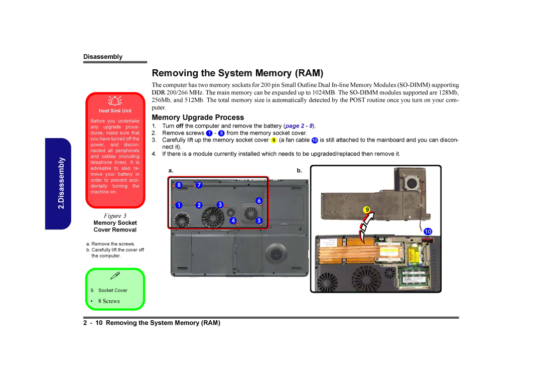 Clevo D480V manual Removing the System Memory RAM, Memory Socket Cover Removal 