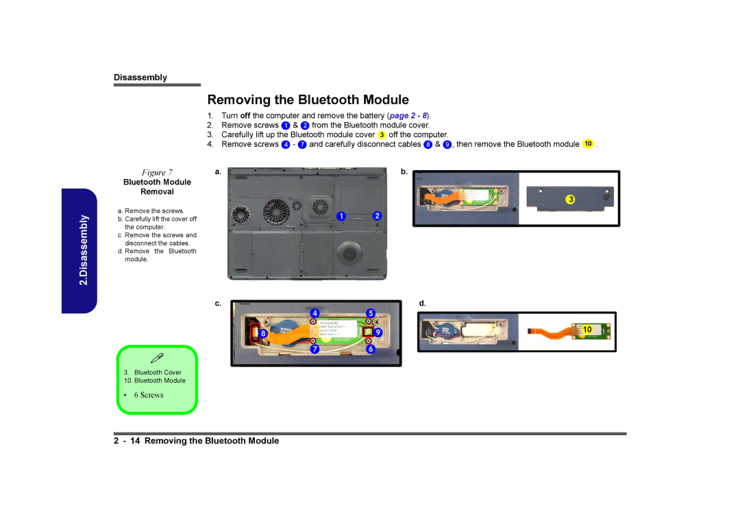 Clevo D480V manual Removing the Bluetooth Module, Removal 