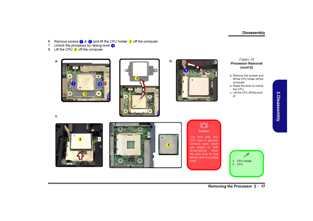 Clevo D480V manual Disassembly, Processor Removal Cont’d 