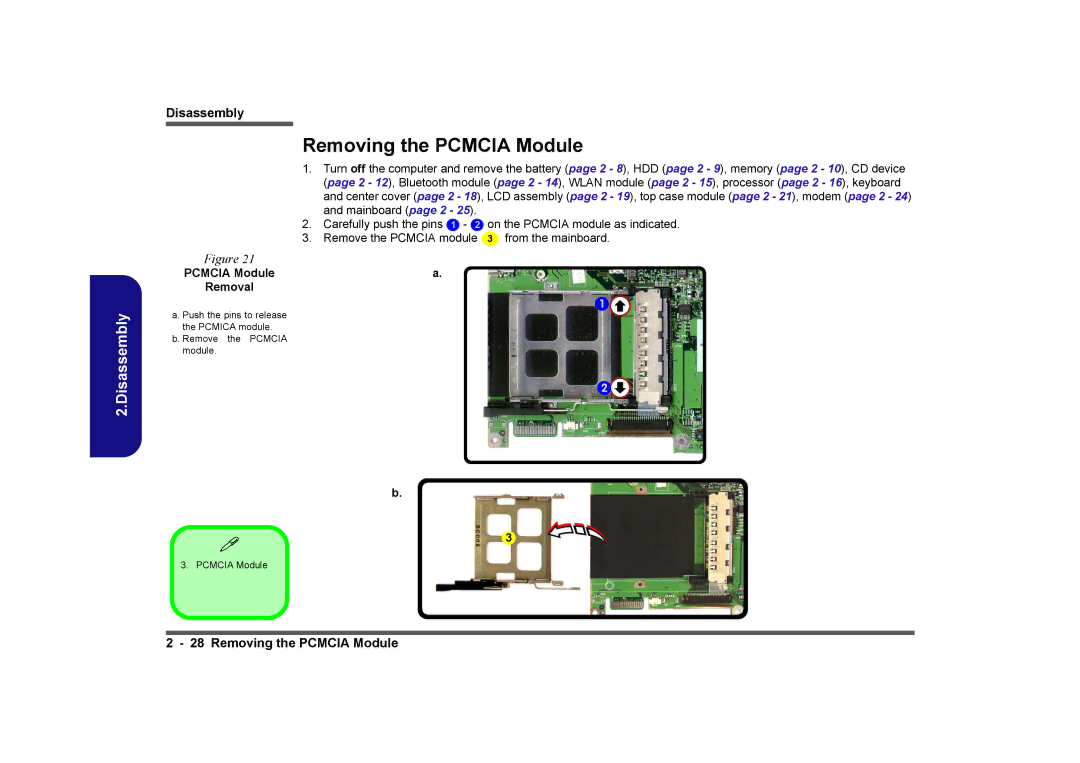 Clevo D480V manual Removing the Pcmcia Module, Pcmcia Module Removal 