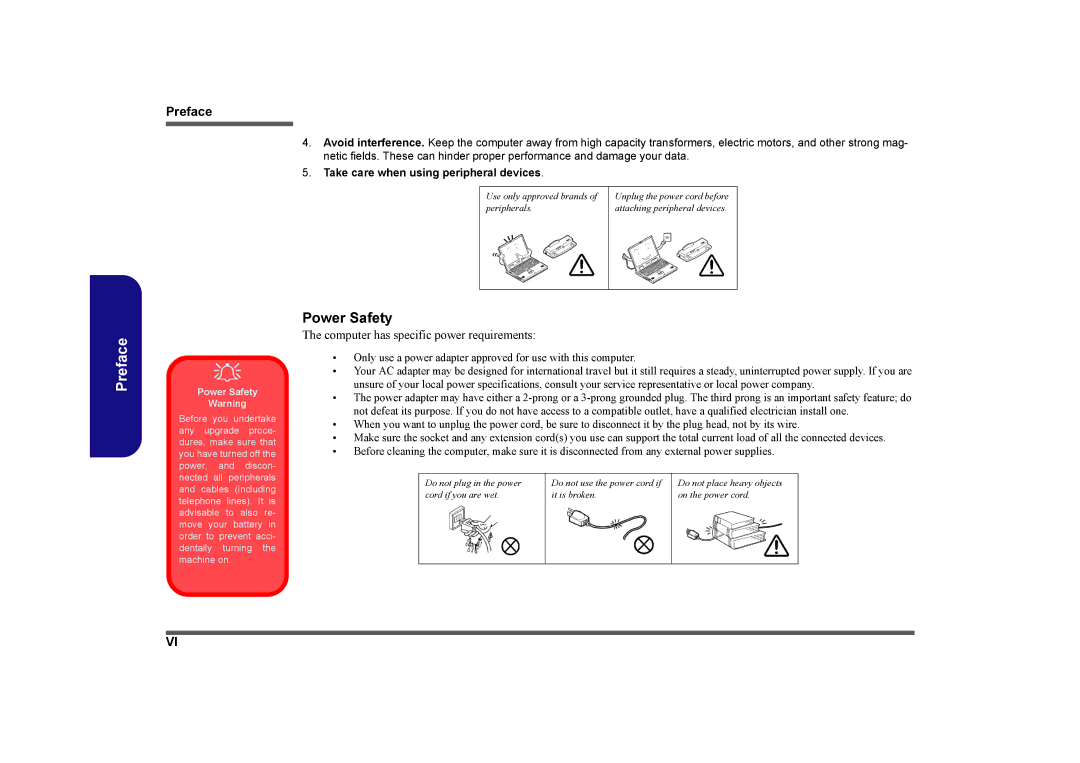 Clevo D480V manual Power Safety 