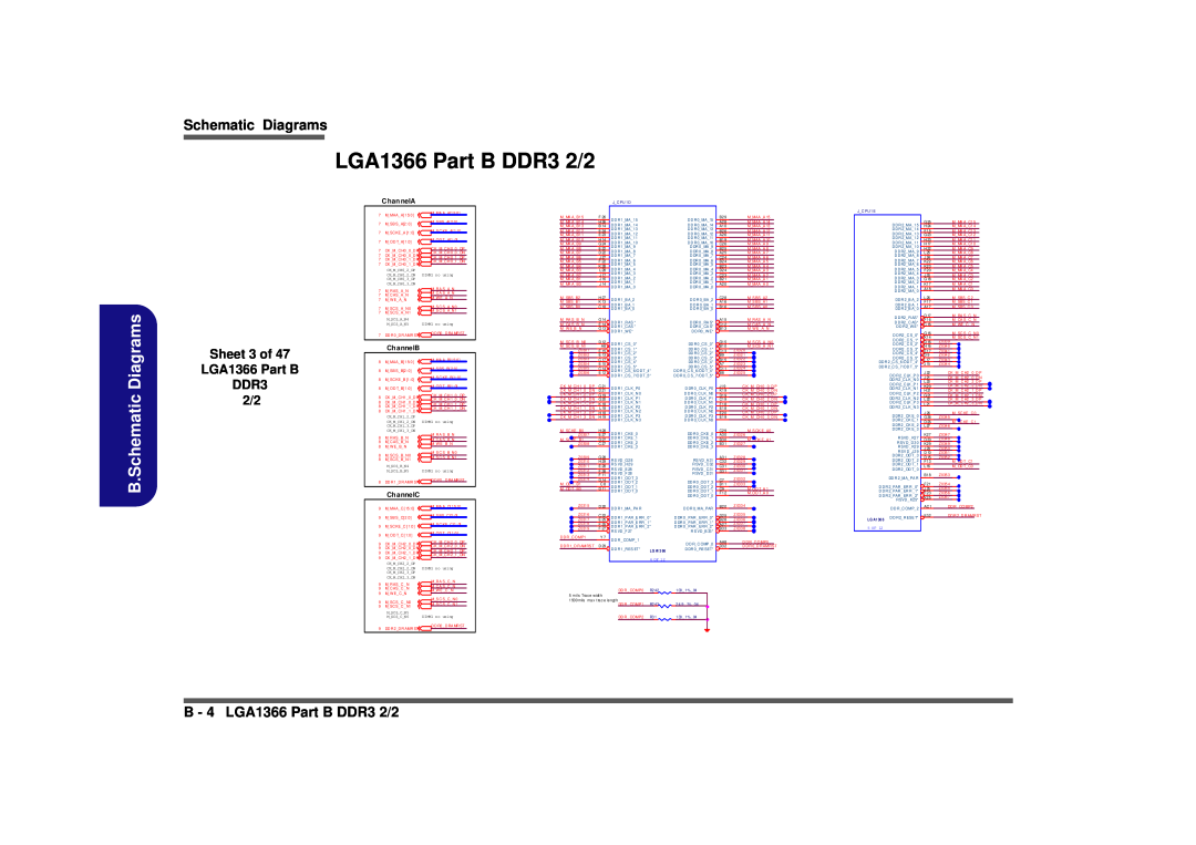 Clevo D900F Schematic Diagrams, B - 4 LGA1366 Part B DDR3 2/2, Sheet 3 of, C hannelA, ChannelB, ChannelC, LG A1 3 