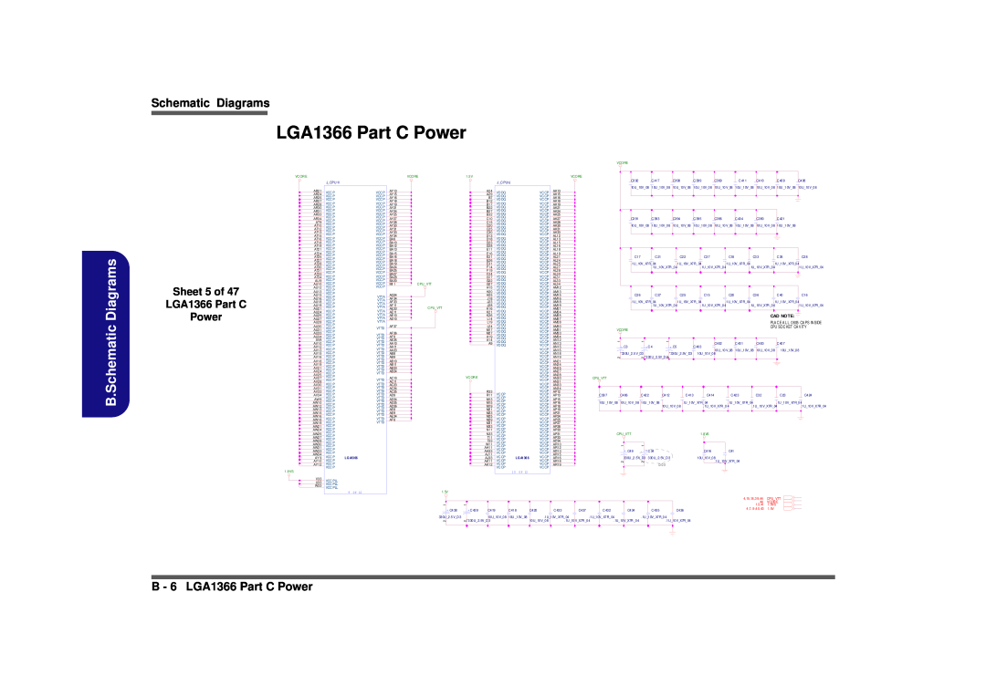 Clevo D900F B.Schematic Diagrams, B - 6 LGA1366 Part C Power, Sheet 5 of LGA1366 Part C Power, Cad Note, Vc Or E, 1.5V 