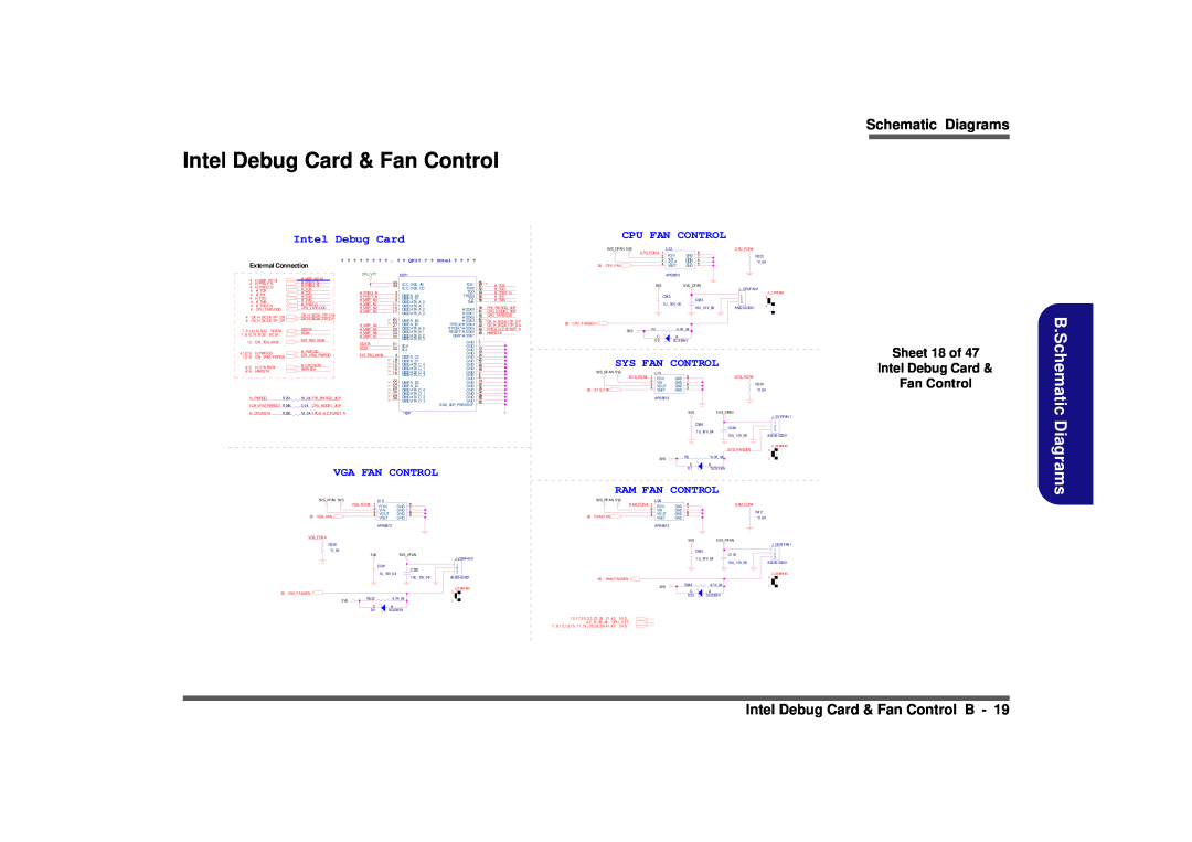 Clevo D900F manual Schematic Diagrams, Intel Debug Card & Fan Control B, Sheet 18 of, Intel Debug Card Fan Control 
