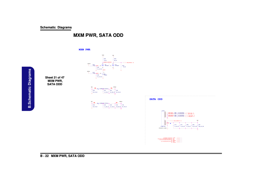 Clevo D900F manual Mxm Pwr, Sata Odd, B.Schematic Diagrams, B - 22 MXM PWR, SATA ODD, Sheet 21 of MXM PWR, SATA ODD 