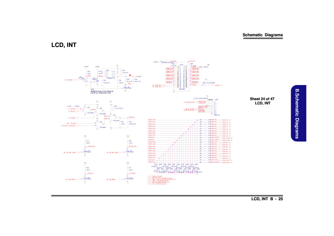 Clevo D900F Schematic Diagrams, Lcd, Int B, Sheet 24 of LCD, INT, 7/13, Modify C4 from 0.1uF change to, 30 mil 