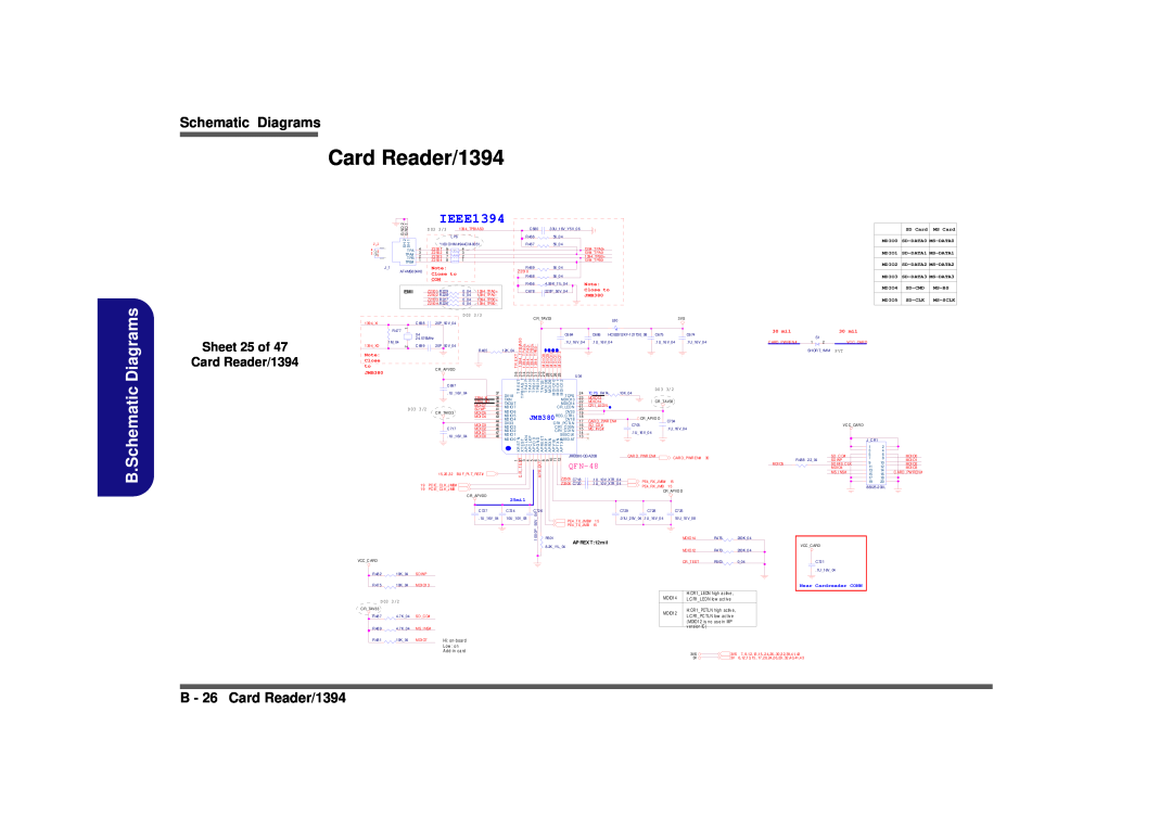 Clevo D900F B.Schematic Diagrams, IEEE13941394, B - 26 Card Reader/1394, Sheet 25 of Card Reader/1394, QFN-48, JMB380 