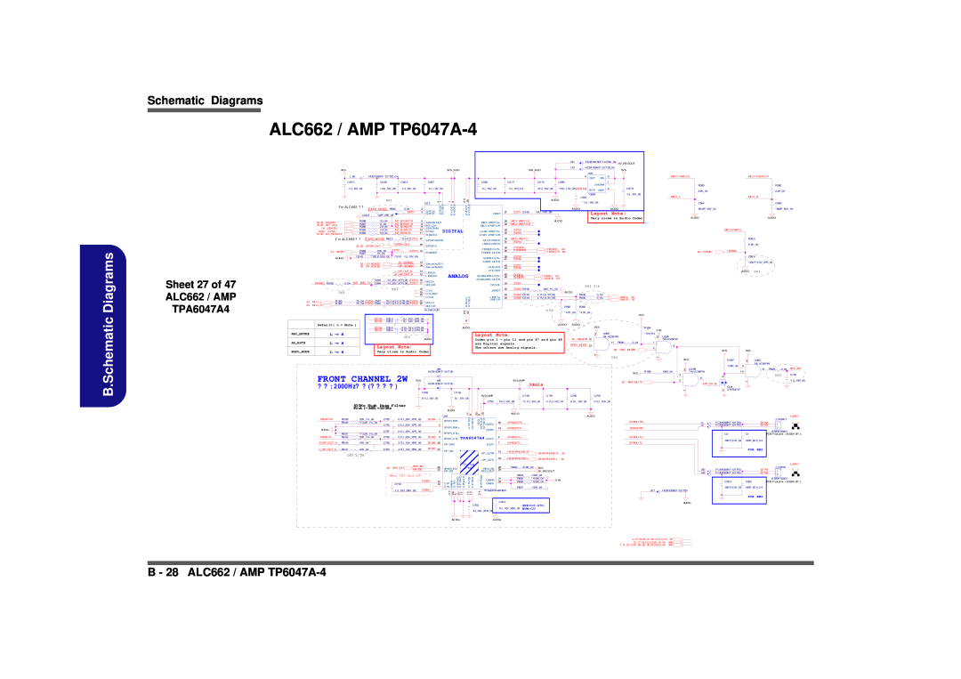 Clevo D900F B.Schematic Diagrams, B - 28 ALC662 / AMP TP6047A-4, Sheet 27 of 47 ALC662 / AMP TPA6047A4, Analog, Layout 