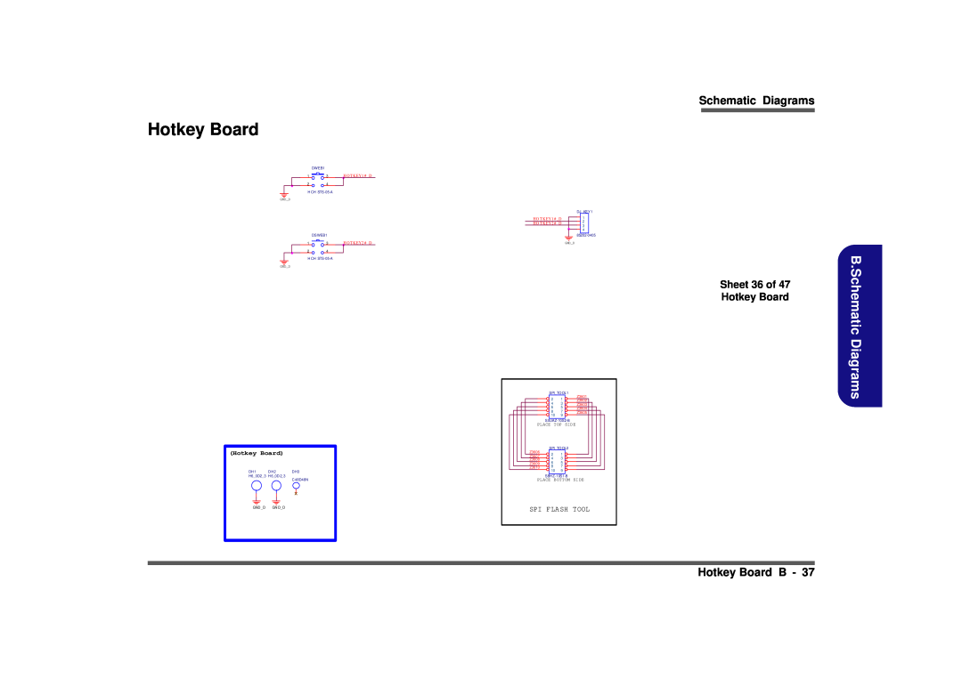 Clevo D900F manual B.Schematic Diagrams, Hotkey Board B, Sheet 36 of Hotkey Board, Spi Flash Tool, HO T KEY1 # D 