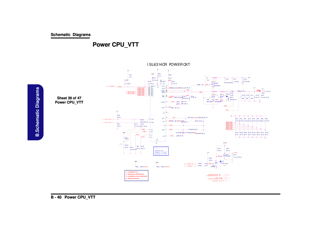 Clevo D900F manual B.Schematic Diagrams, B - 40 Power CPUVTT, ISL6314CR POWER CKT, Sheet 39 of Power CPUVTT, Bottom Pad 