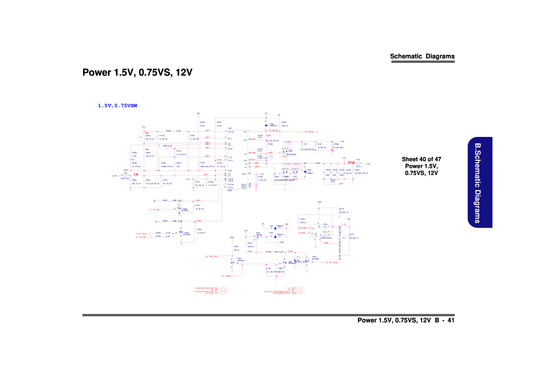 Clevo D900F manual Schematic Diagrams, Power 1.5V, 0.75VS, 12V B, 1.5V,0.75VSM, Sheet 40 of, 25A1, 0.5A 