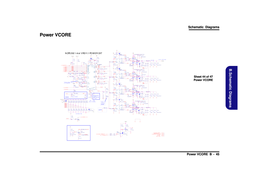 Clevo D900F manual Schematic Diagrams, Power VCORE B, Sheet 44 of Power VCORE, NCP5392 Intel VRD11.1 POWER CKT, Imon 