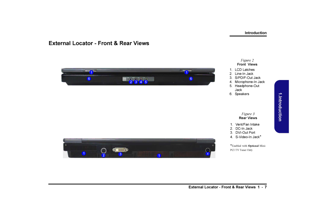 Clevo D901C manual External Locator Front & Rear Views, Front Views 