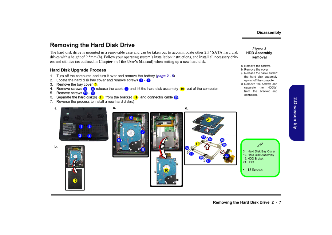 Clevo D901C manual Removing the Hard Disk Drive, HDD Assembly Removal 