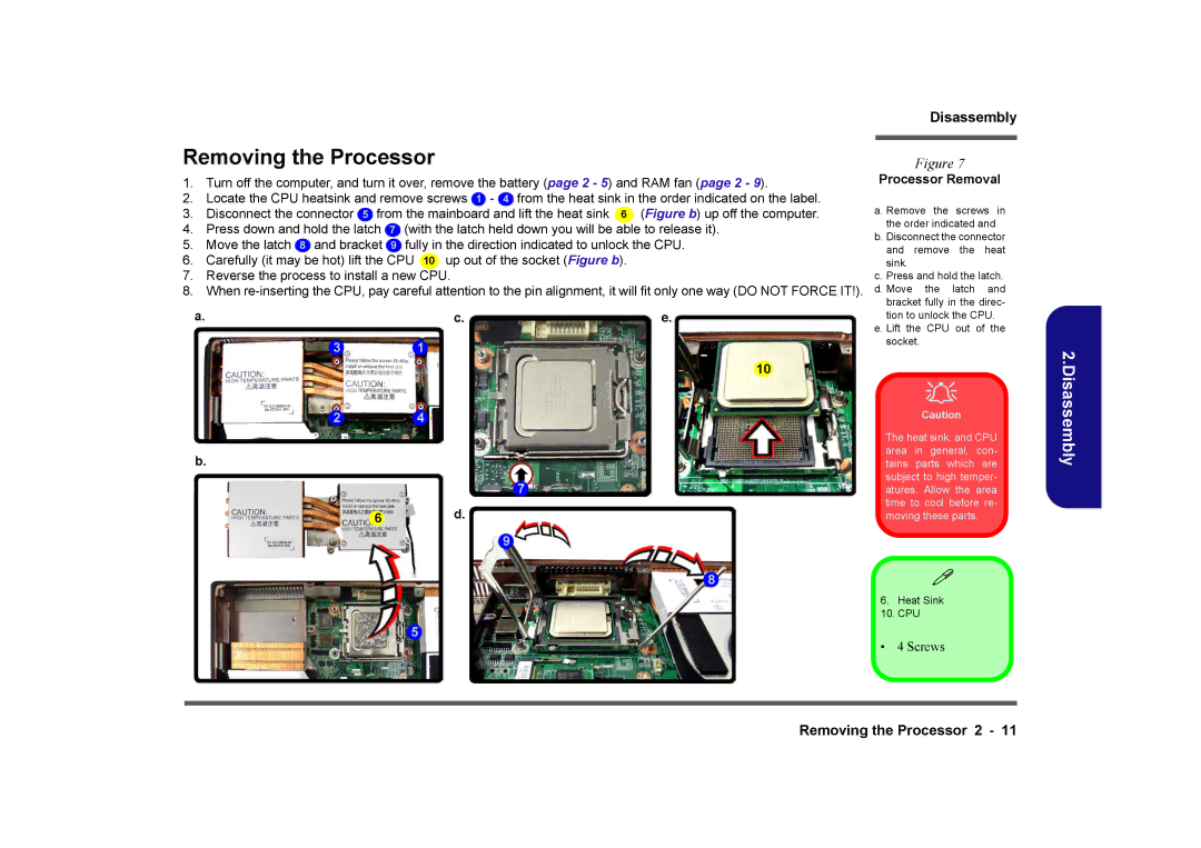 Clevo D901C manual Removing the Processor, Processor Removal 