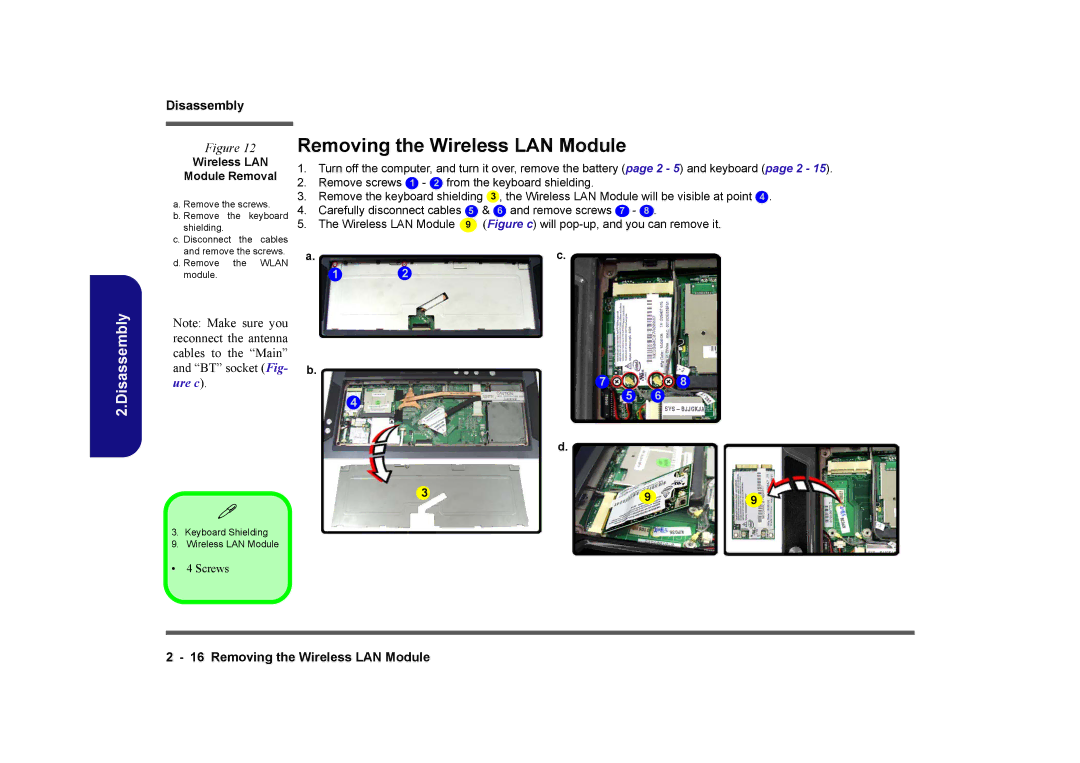 Clevo D901C manual Removing the Wireless LAN Module, Wireless LAN Module Removal 