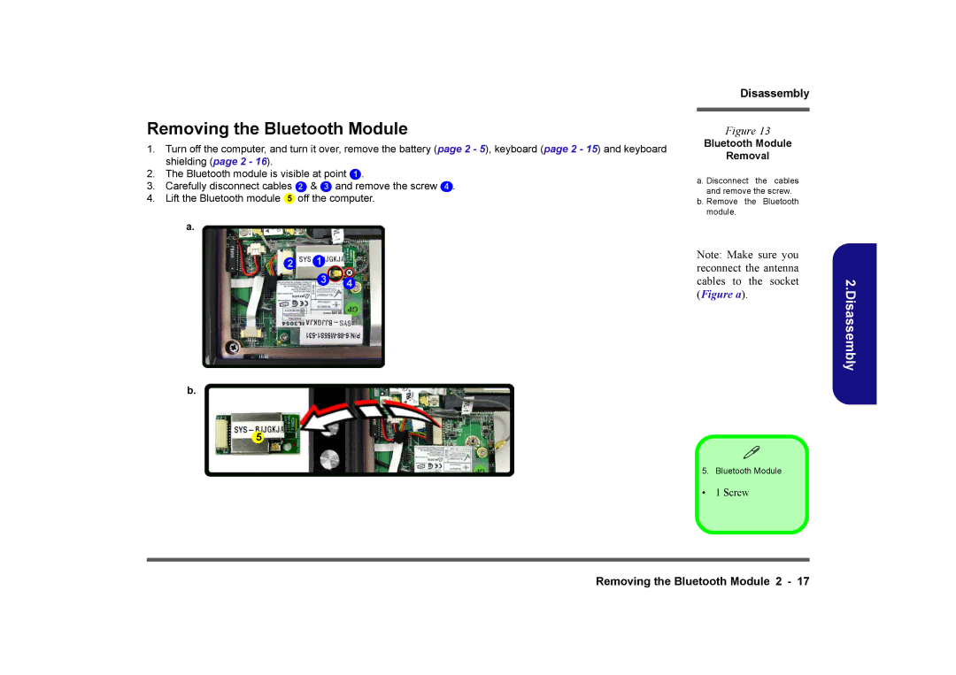 Clevo D901C manual Removing the Bluetooth Module, Bluetooth Module Removal 