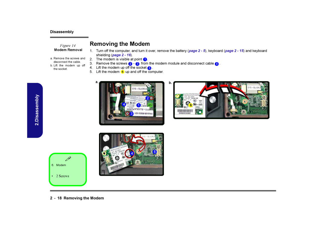 Clevo D901C manual Removing the Modem, Modem Removal 