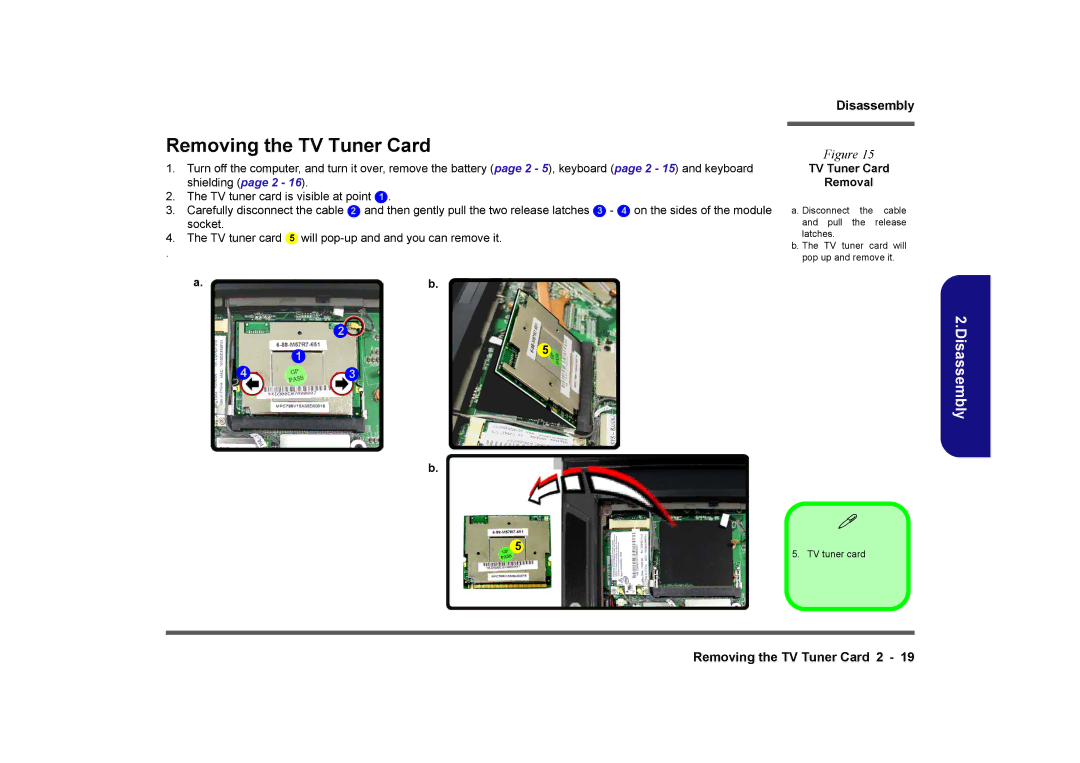 Clevo D901C manual Removing the TV Tuner Card, TV Tuner Card Removal 