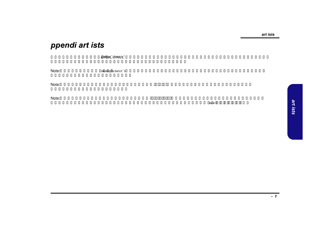 Clevo D901C manual Appendix APart Lists 