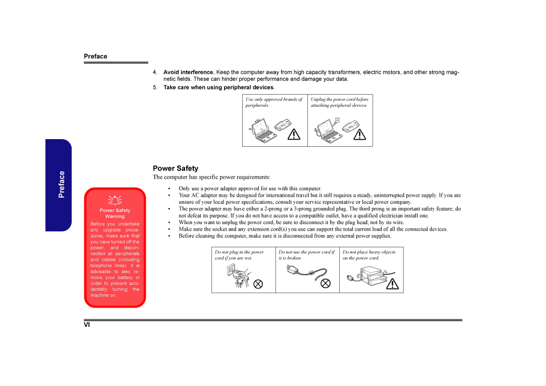 Clevo D901C manual Power Safety 