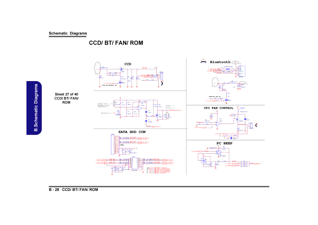 Clevo D901C manual Ccd/ Bt/ Fan/ Rom, Sheet 27 of 40 CCD/ BT/ FAN 