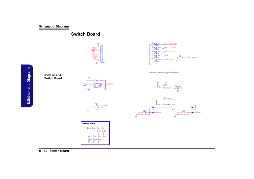 Clevo D901C manual Sheet 39 of 40 Switch Board, Prg Gnd 