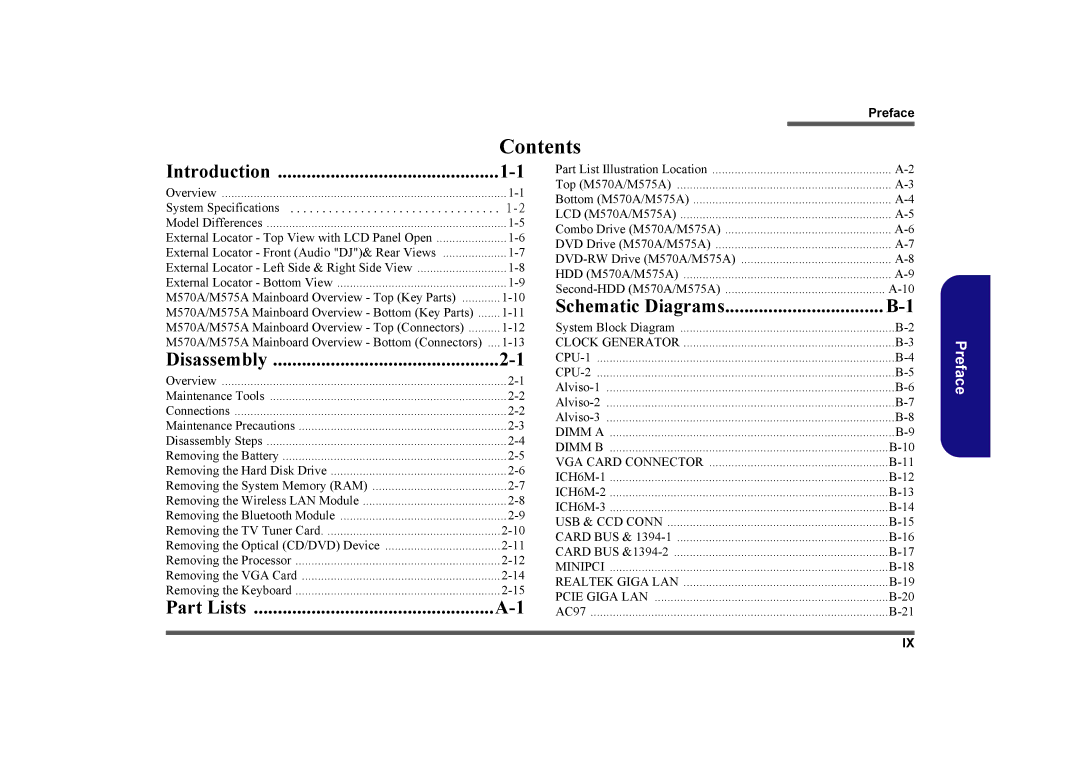 Clevo M575A manual Contents 