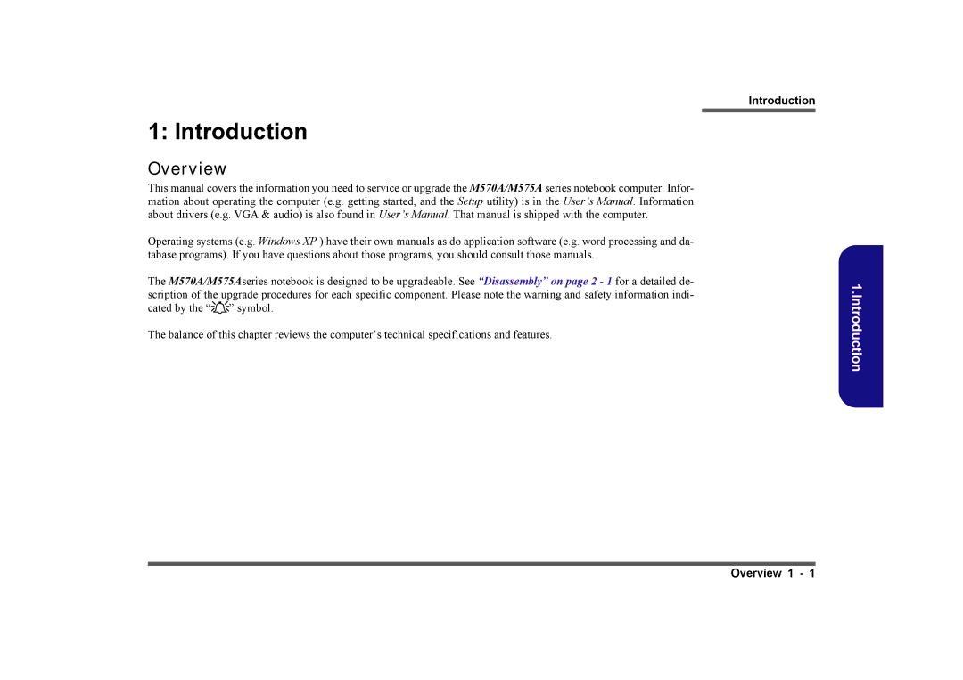 Clevo M575A manual Introduction 