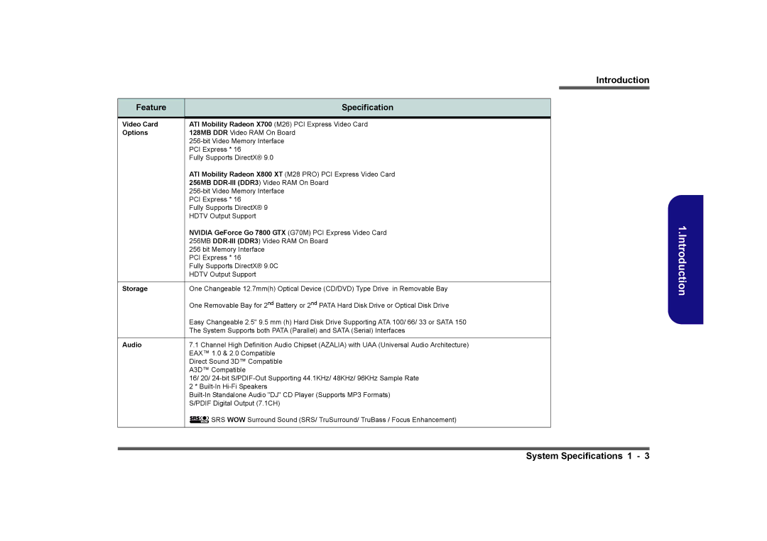 Clevo M575A manual System Specifications 1 