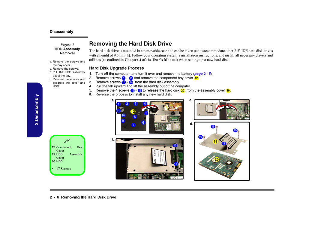 Clevo M575A manual Removing the Hard Disk Drive, HDD Assembly Removal 