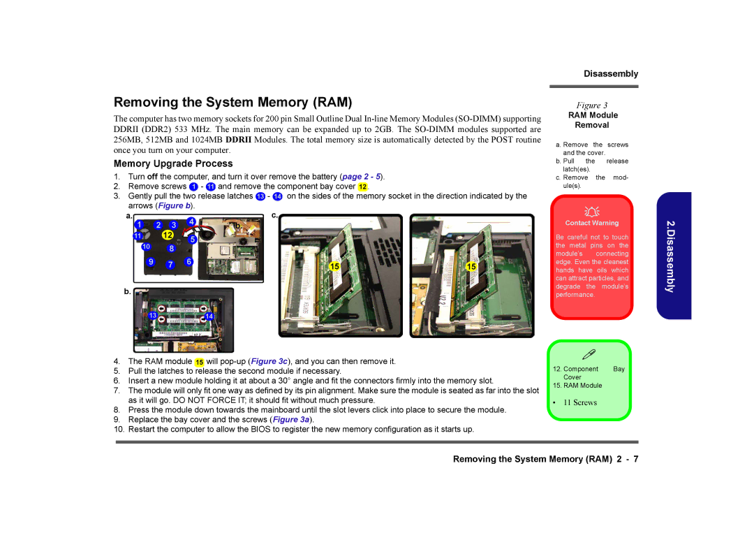 Clevo M575A manual Removing the System Memory RAM, RAM Module Removal 