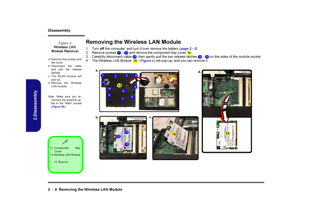 Clevo M575A manual Removing the Wireless LAN Module, Wireless LAN Module Removal 