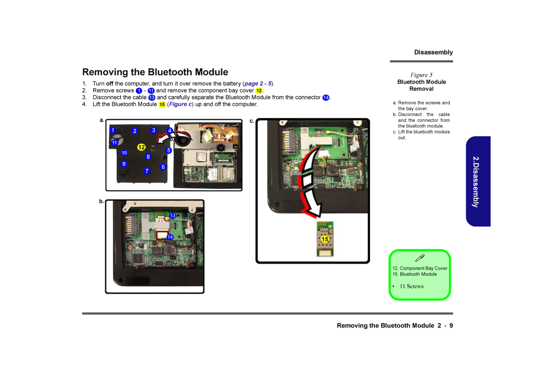 Clevo M575A manual Removing the Bluetooth Module, Bluetooth Module Removal 