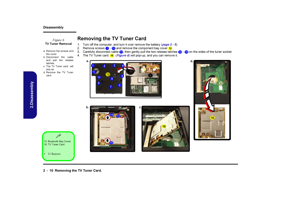 Clevo M575A manual Removing the TV Tuner Card, TV Tuner Removal 