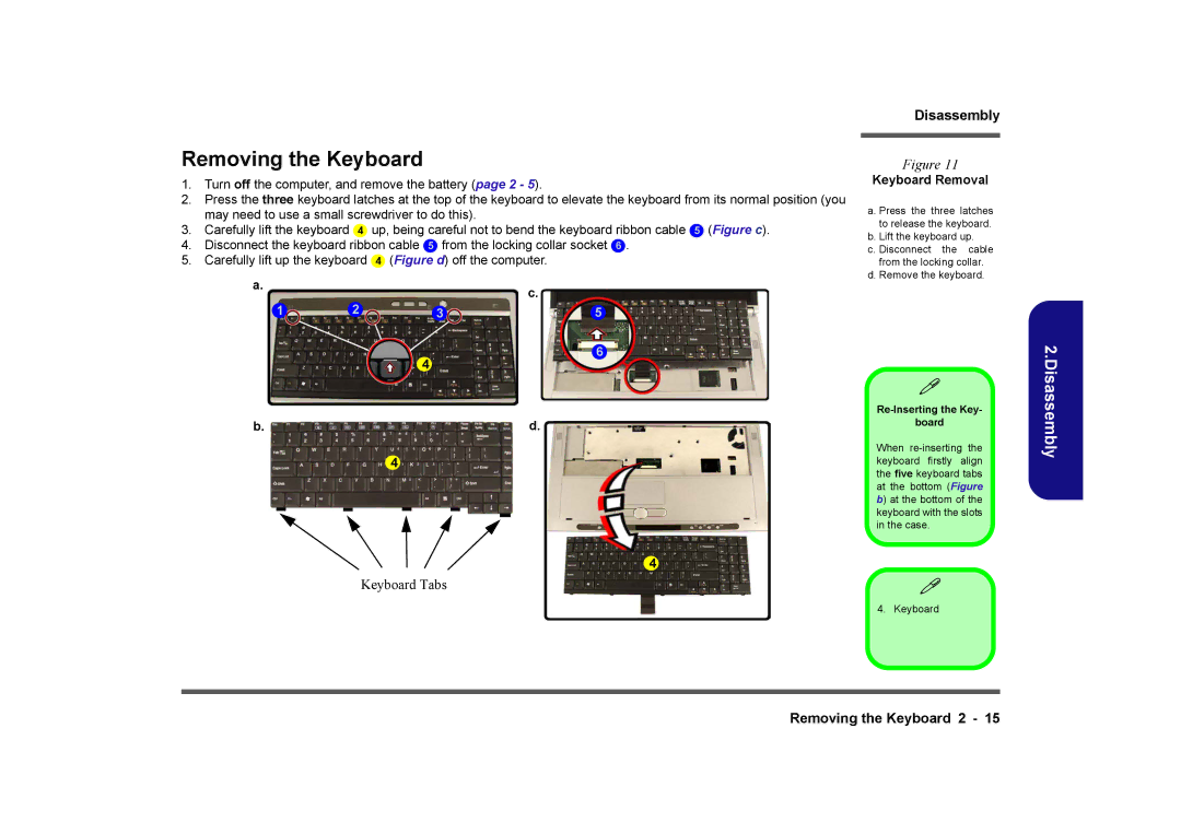 Clevo M575A manual Removing the Keyboard, Keyboard Removal 
